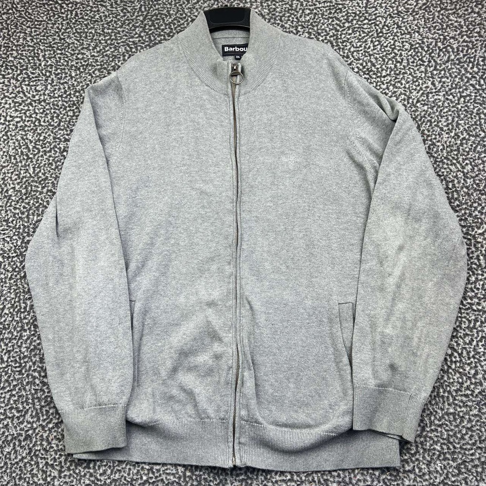 Barbour Cardigan Sweater Men XXL Grey Full Zip Cotton Knit Long Sleeve 2XL